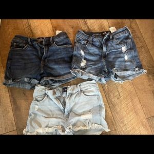 3 PAIRS OF HOLLISTER DENIM SHORTS, SKINNY, ALL SIZE 0, OK CONDITION